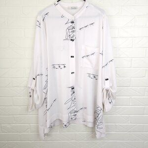 Moonlight  Y&S Fashion Design White Black Line Drawing Abstract Hi Lo Top